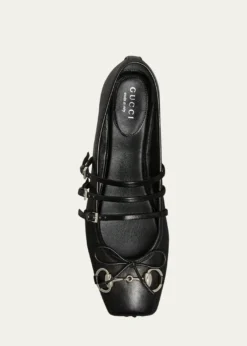 GucciHorsebit 3-Strap Mary Jane Ballerina Flats