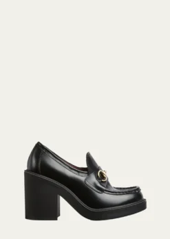 GucciLeather Horsebit Heeled Loafers