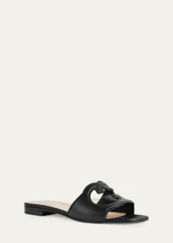 GucciLeather Logo Cutout Flat Sandals
