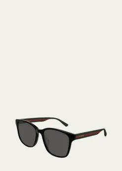 GucciMen's Square Acetate Sunglasses with Signature Web