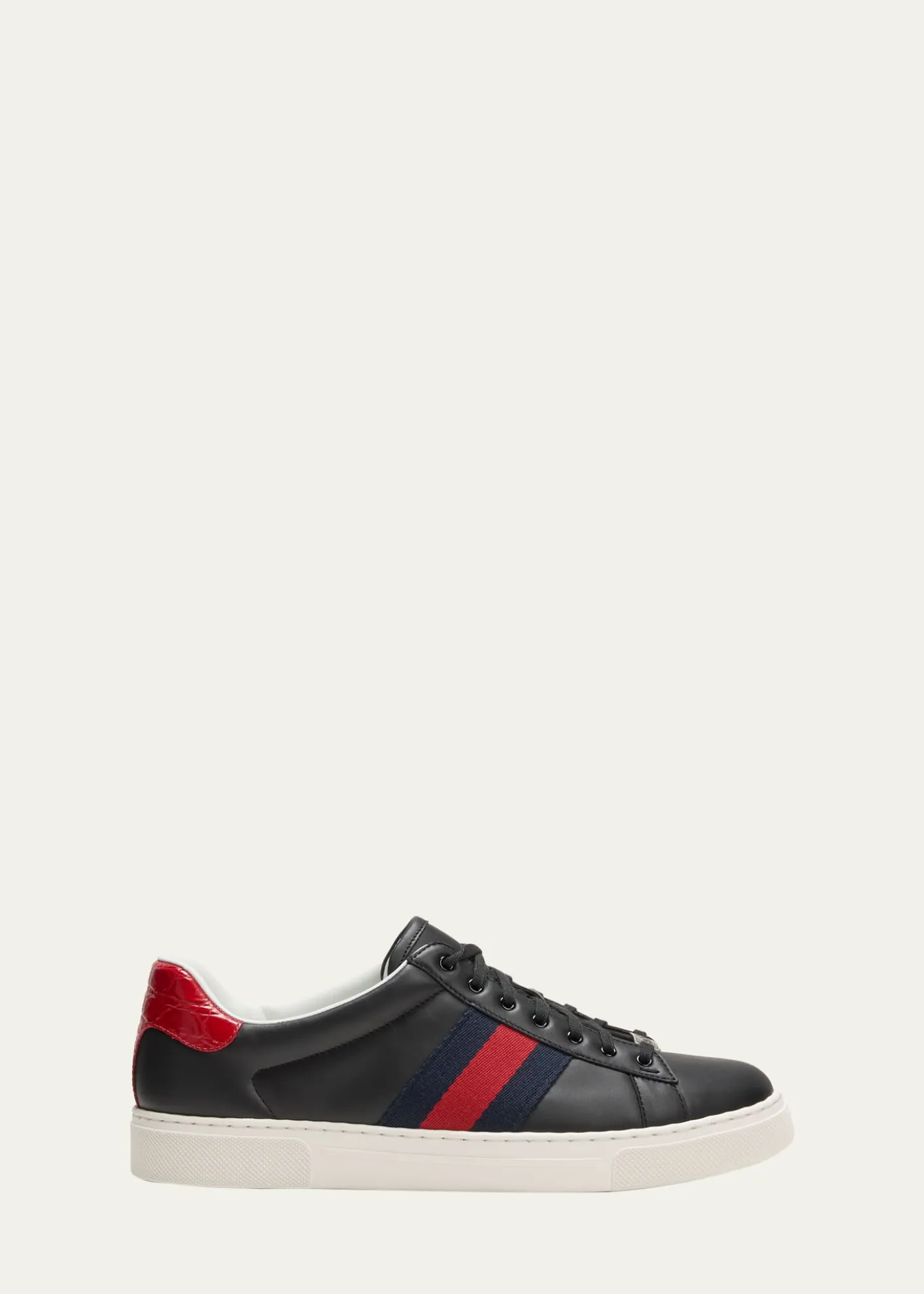 GucciMen's Ace Leather Web Low-Top Sneakers