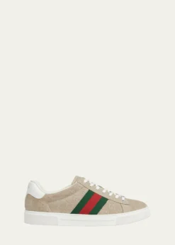 GucciMen's Ace Suede Monogram Low-Top Sneakers