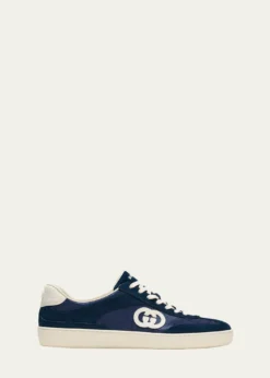 GucciMen's G75 Canvas and Suede T-Toe Low-Top Sneakers
