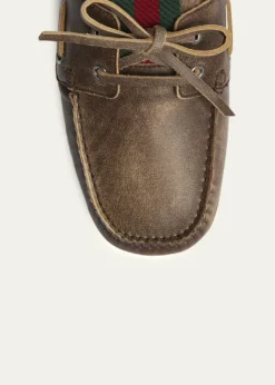 GucciMen's Web Washed-Effect Leather Boat Shoes