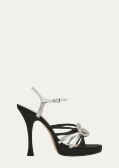 Gucci105mm Crystal Interlocking G Mixed Leather Platform Sandals