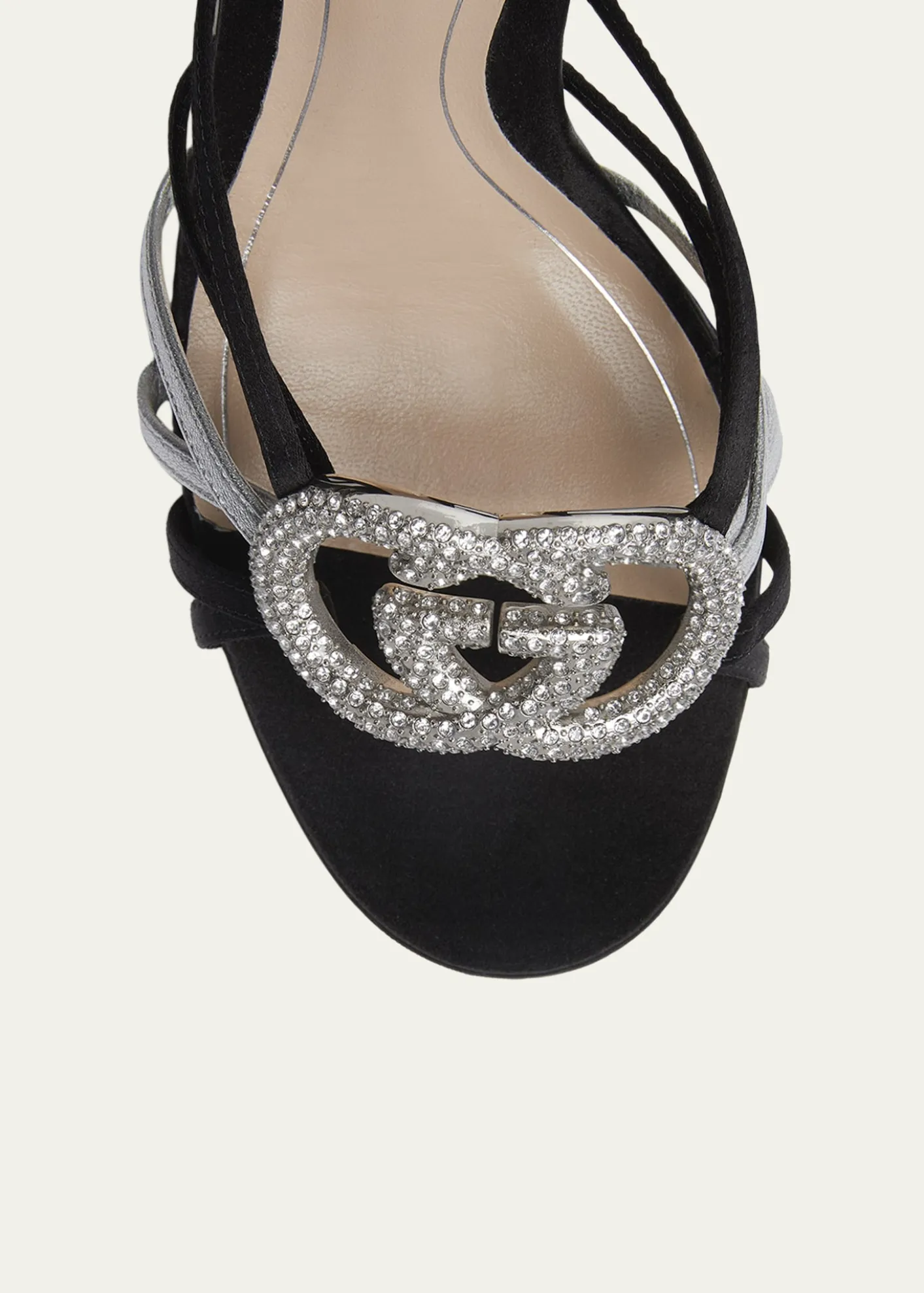 Gucci105mm Crystal Interlocking G Mixed Leather Platform Sandals