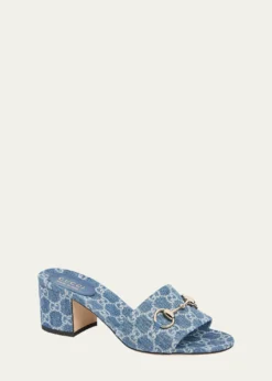 Gucci55mm Siaga GG Monogram Denim Block-Heel Sandals