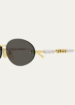 GucciRimless Metal Oval Sunglasses with Faux Pearls