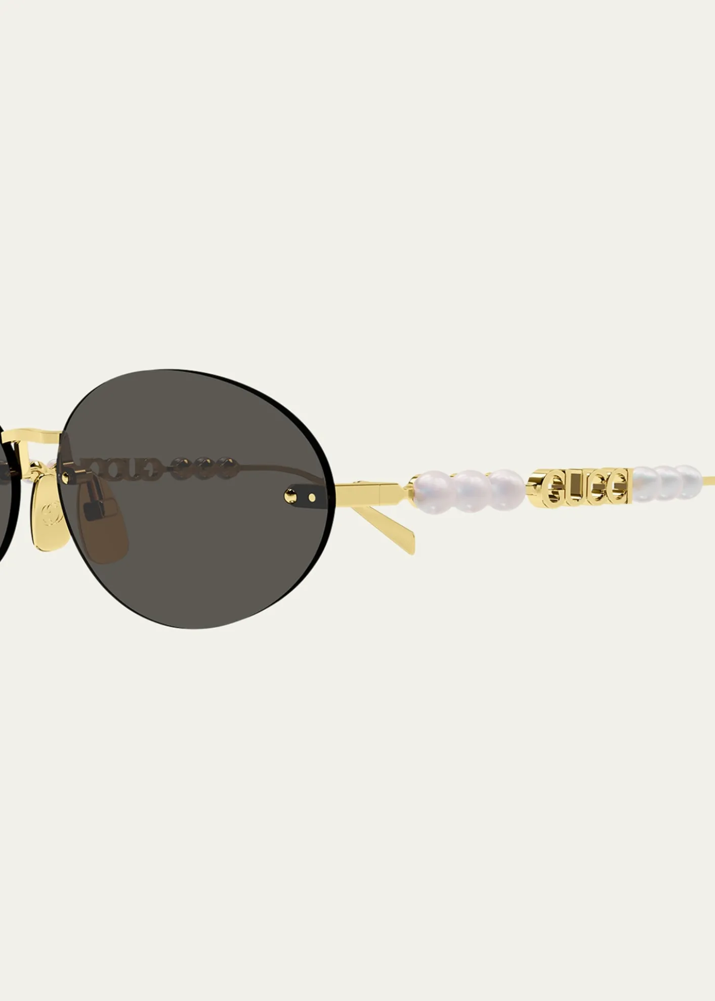 GucciRimless Metal Oval Sunglasses with Faux Pearls