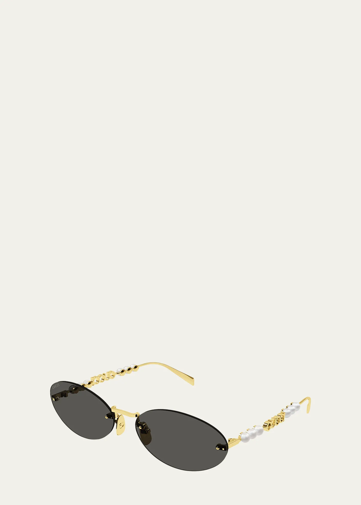 GucciRimless Metal Oval Sunglasses with Faux Pearls