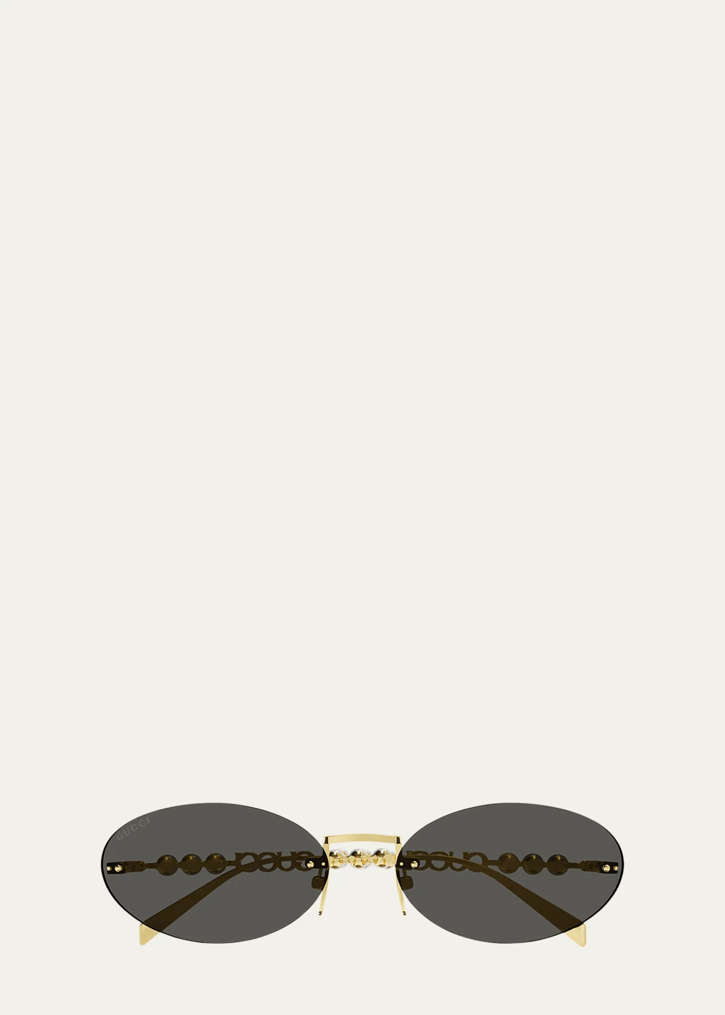 GucciRimless Metal Oval Sunglasses with Faux Pearls
