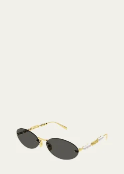 GucciRimless Metal Oval Sunglasses with Faux Pearls