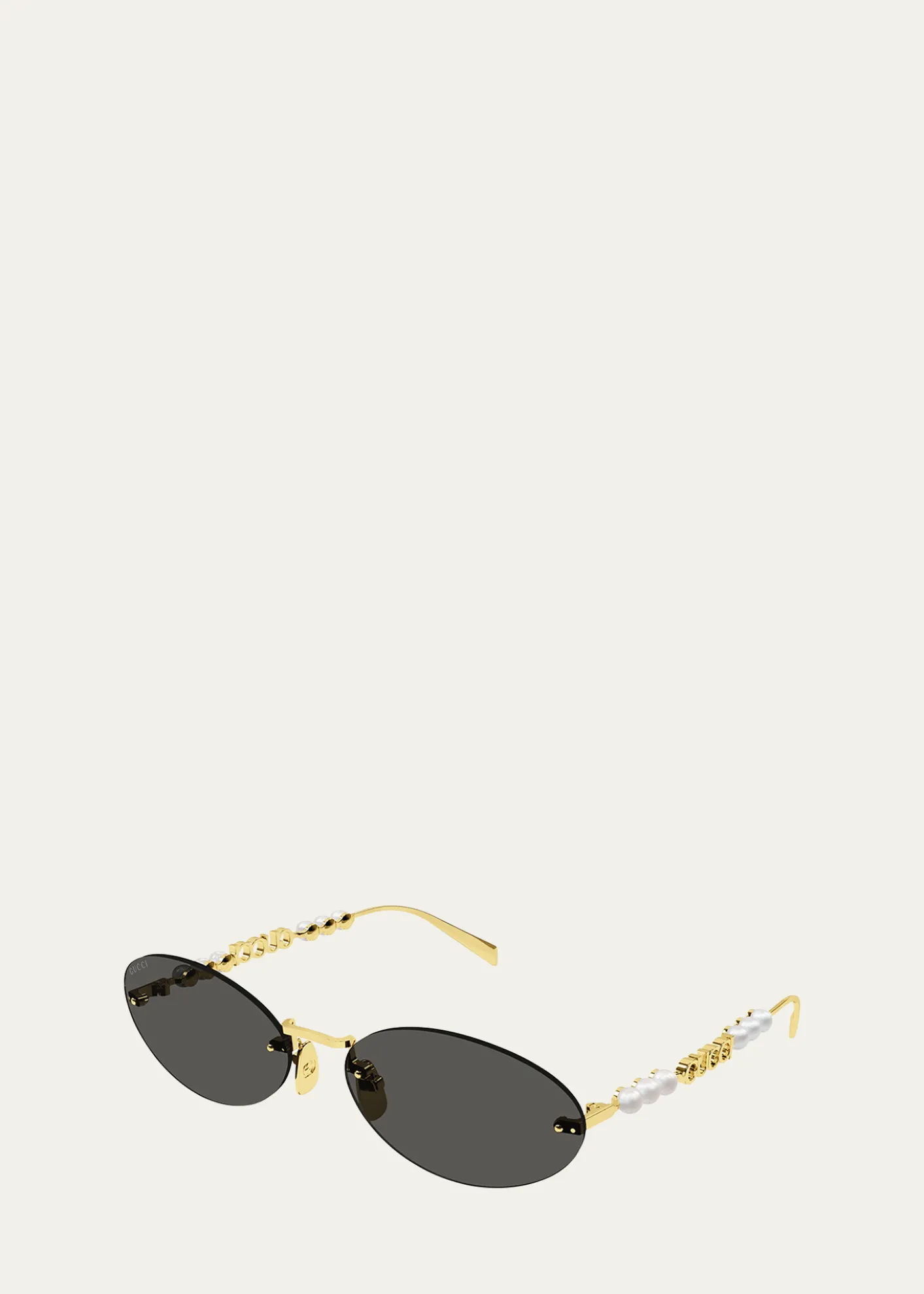 GucciRimless Metal Oval Sunglasses with Faux Pearls