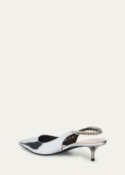 GucciSignoria Metallic Leather Chain Slingback Pumps