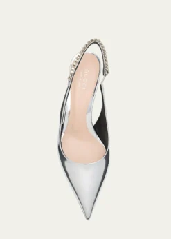 GucciSignoria Metallic Leather Chain Slingback Pumps