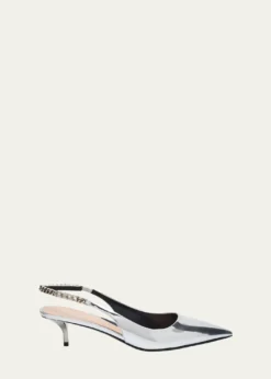 GucciSignoria Metallic Leather Chain Slingback Pumps