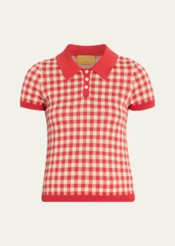 Guest in ResidenceGingham Shrunken Silk-Linen Polo