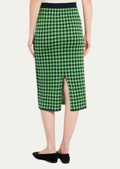 Guest in ResidenceGingham Silk-Linen Midi Skirt