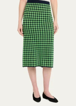 Guest in ResidenceGingham Silk-Linen Midi Skirt