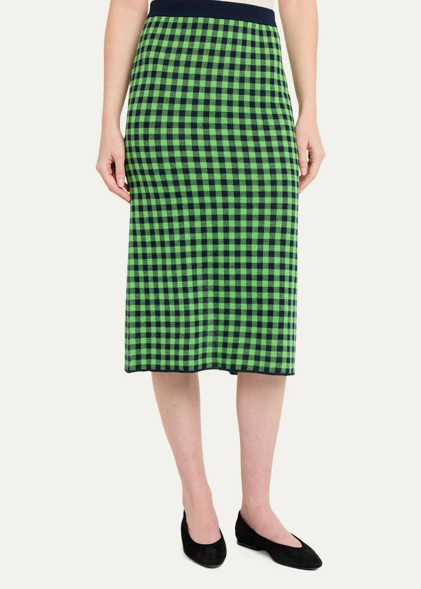 Guest in ResidenceGingham Silk-Linen Midi Skirt