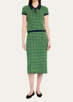 Guest in ResidenceGingham Silk-Linen Midi Skirt