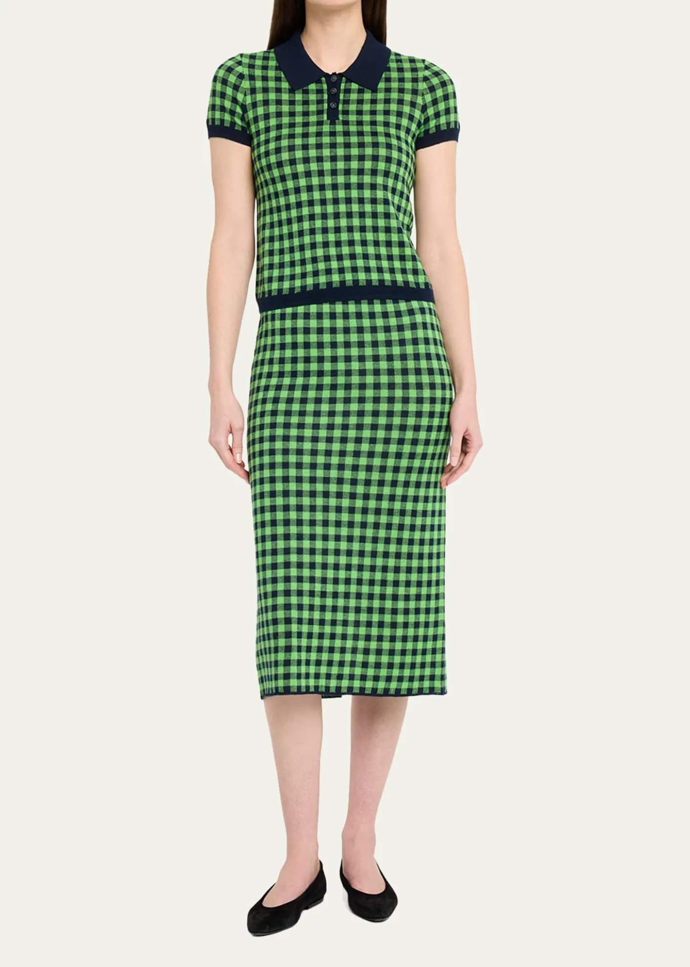 Guest in ResidenceGingham Silk-Linen Midi Skirt
