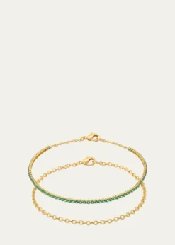Gwen BelotiCZ Tennis and 18K Gold-Plated Bracelets, Set of 2