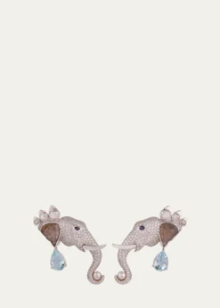 Gyan Jaipur18K White Gold Elephant Diamond and Gemstone Earrings, One-Of-A-Kind