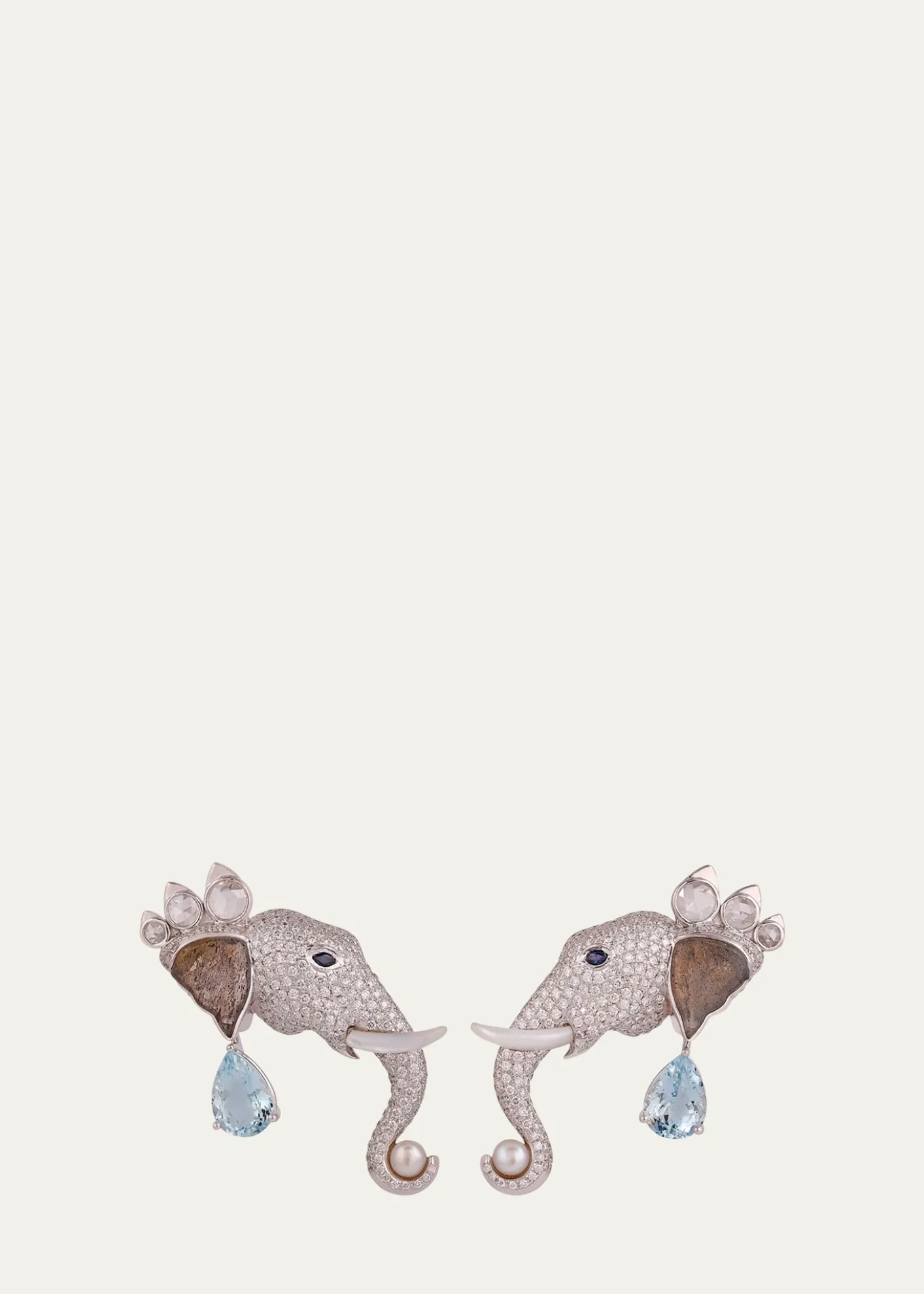 Gyan Jaipur18K White Gold Elephant Diamond and Gemstone Earrings, One-Of-A-Kind