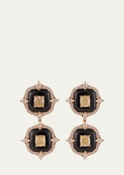 Gyan Jaipur18K Yellow Gold Diamond and Onyx Earrings, One-Of-A-Kind