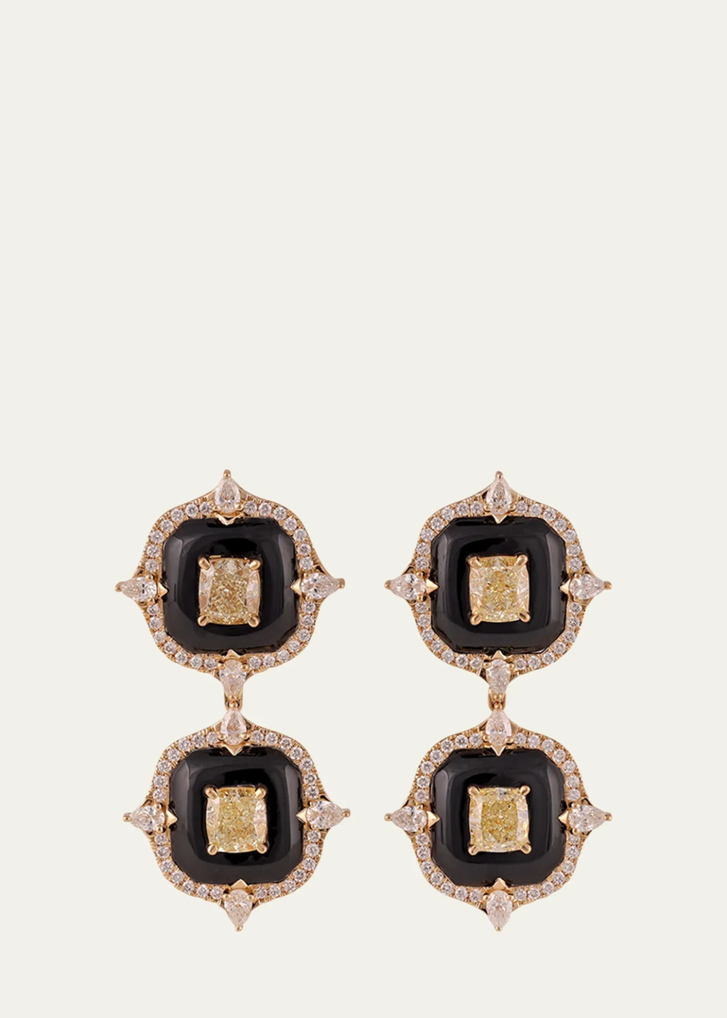 Gyan Jaipur18K Yellow Gold Diamond and Onyx Earrings, One-Of-A-Kind