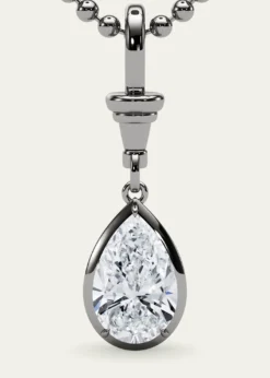 HauteCarat18K Ball and Chain Pear Shape Lab Grown Diamond Pendant Necklace, 2.0tcw
