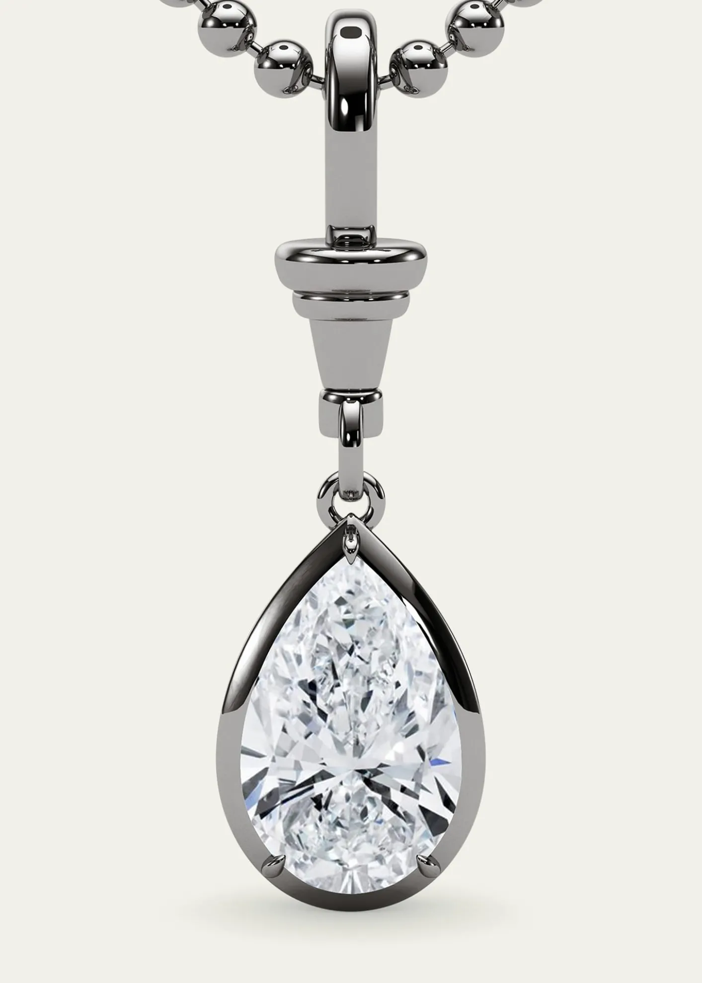 HauteCarat18K Ball and Chain Pear Shape Lab Grown Diamond Pendant Necklace, 2.0tcw