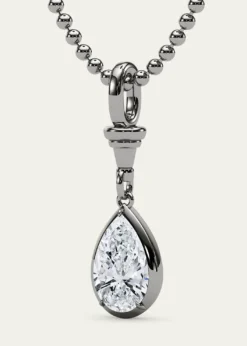HauteCarat18K Ball and Chain Pear Shape Lab Grown Diamond Pendant Necklace, 2.0tcw