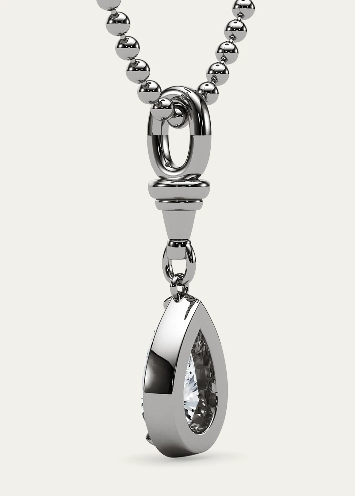 HauteCarat18K Ball and Chain Pear Shape Lab Grown Diamond Pendant Necklace, 2.0tcw