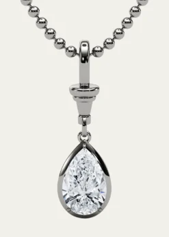 HauteCarat18K Ball and Chain Pear Shape Lab Grown Diamond Pendant Necklace, 2.0tcw
