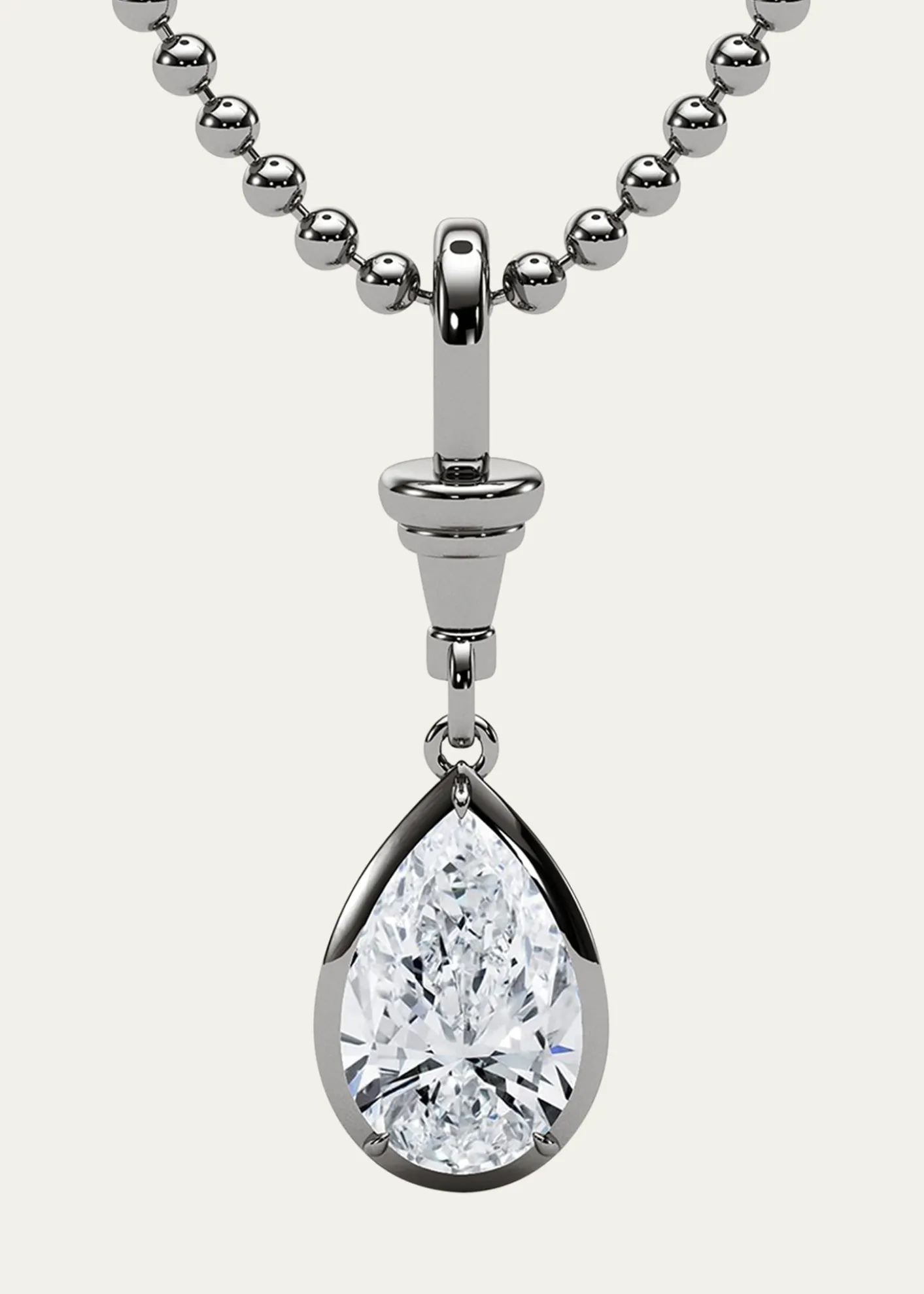 HauteCarat18K Ball and Chain Pear Shape Lab Grown Diamond Pendant Necklace, 2.0tcw