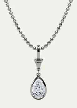 HauteCarat18K Ball and Chain Pear Shape Lab Grown Diamond Pendant Necklace, 3.0tcw