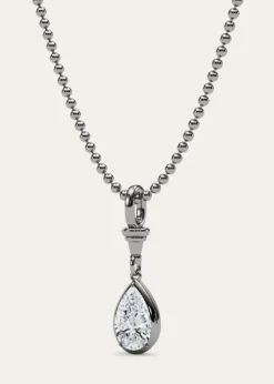 HauteCarat18K Ball and Chain Pear Shape Lab Grown Diamond Pendant Necklace, 3.0tcw