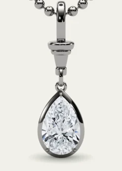 HauteCarat18K Ball and Chain Pear Shape Lab Grown Diamond Pendant Necklace, 3.0tcw