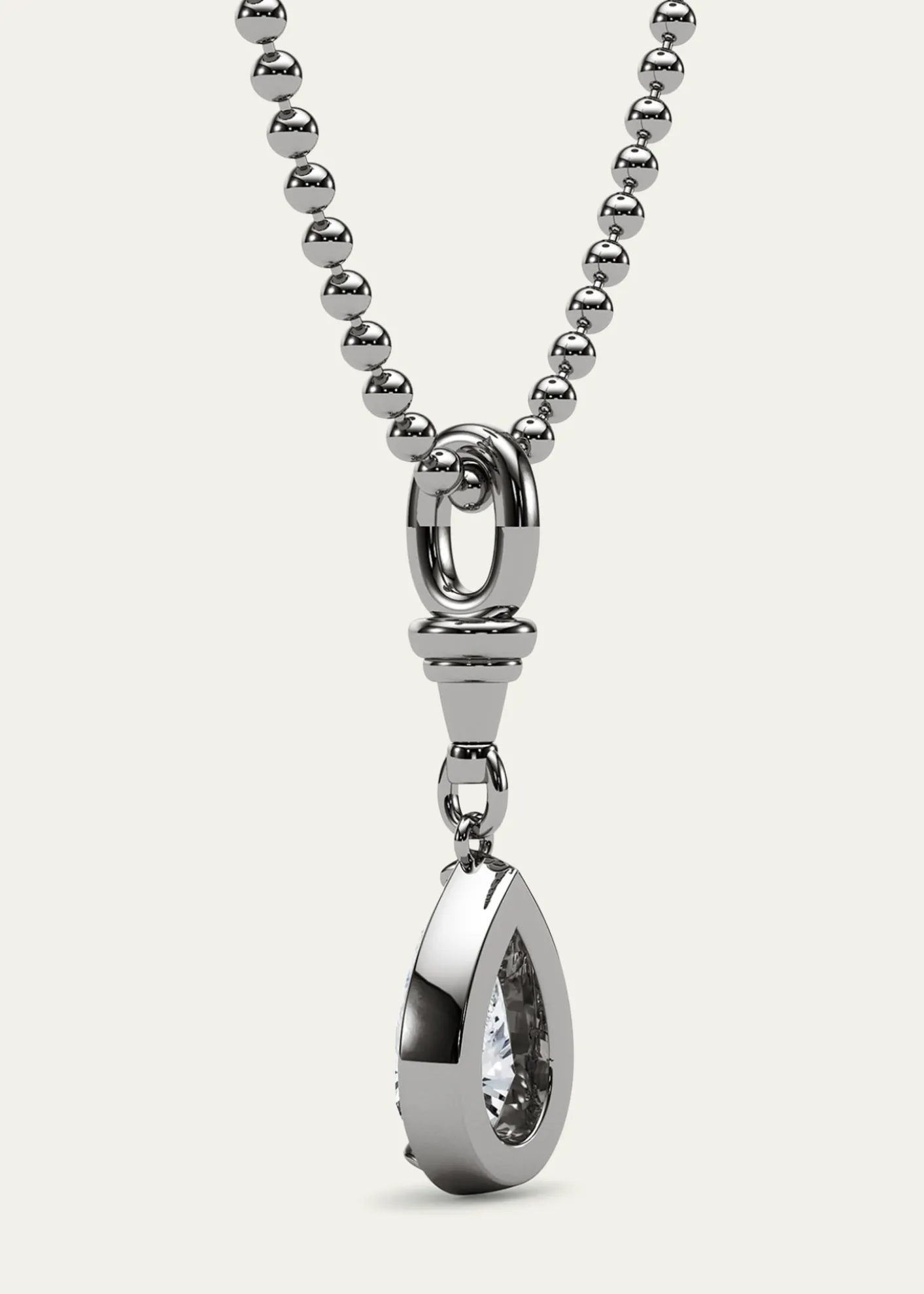 HauteCarat18K Ball and Chain Pear Shape Lab Grown Diamond Pendant Necklace, 3.0tcw