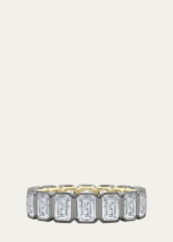 HauteCarat18K Emerald Cut Bezel Lab Grown Diamond Eternity Band, 9.0tcw