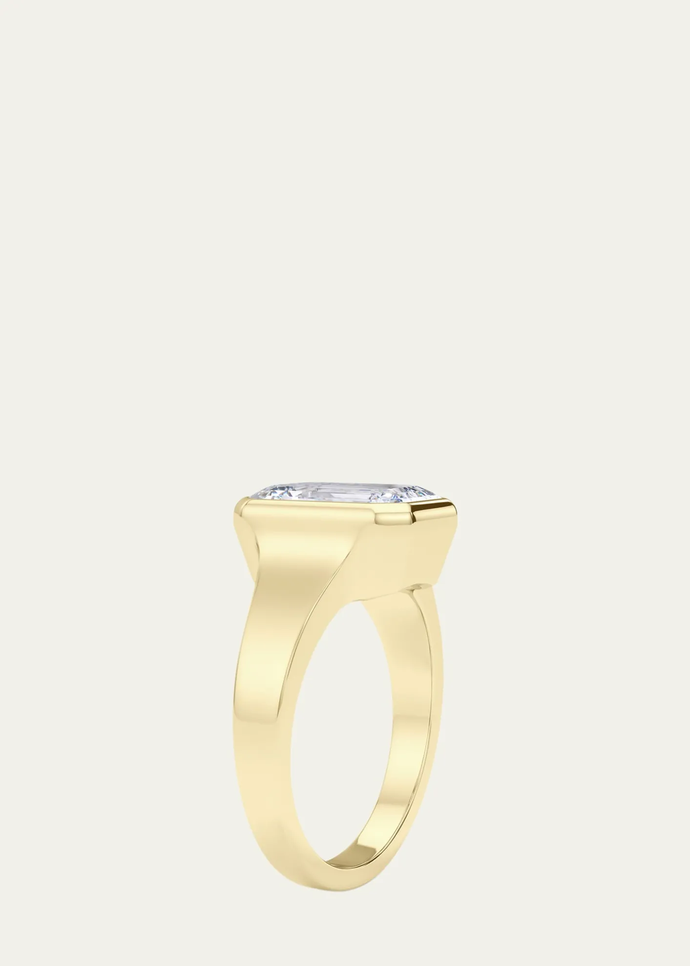 HauteCarat18K Emerald Cut Lab Grown Diamond Cigar Bezel Ring, 2.0tcw