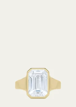 HauteCarat18K Emerald Cut Lab Grown Diamond Cigar Bezel Ring, 2.0tcw