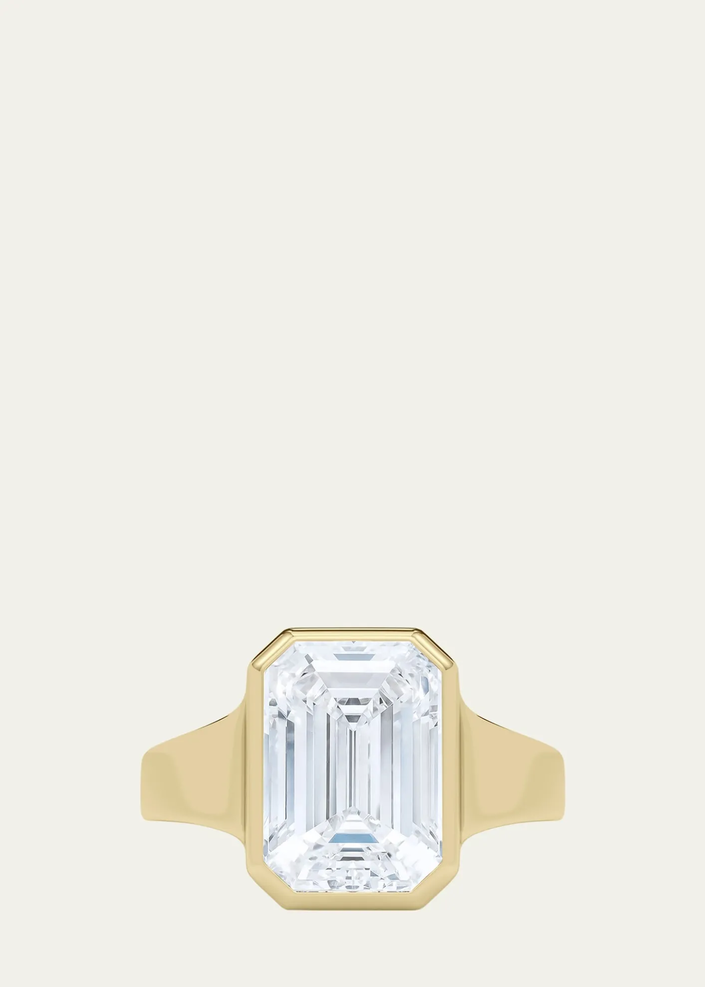 HauteCarat18K Emerald Cut Lab Grown Diamond Cigar Bezel Ring, 2.0tcw