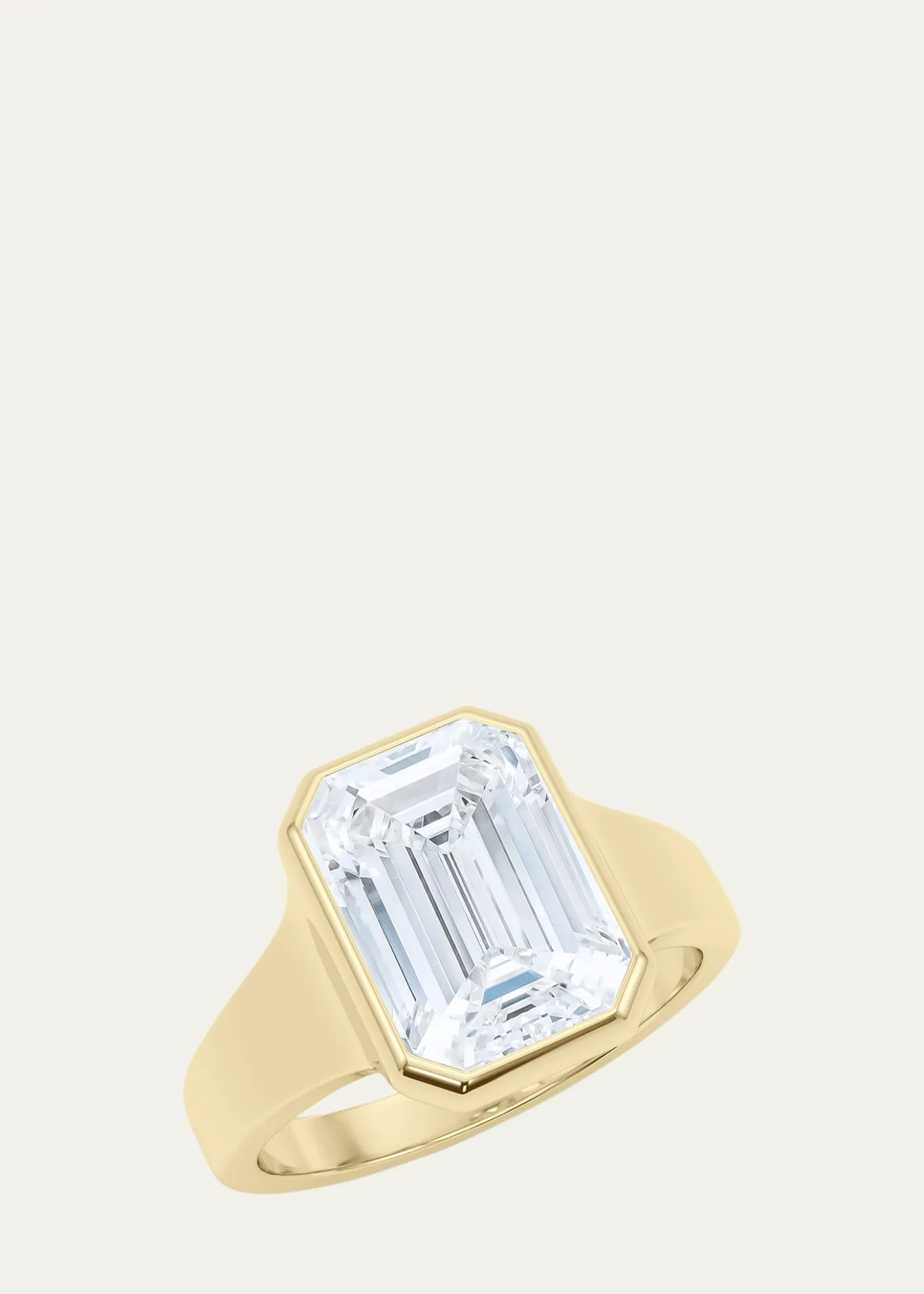 HauteCarat18K Emerald Cut Lab Grown Diamond Cigar Bezel Ring, 2.0tcw
