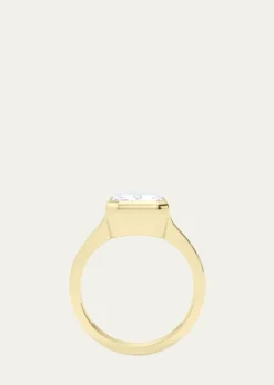HauteCarat18K Emerald Cut Lab Grown Diamond Cigar Bezel Ring, 3.0tcw