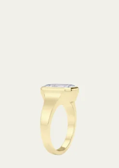 HauteCarat18K Emerald Cut Lab Grown Diamond Cigar Bezel Ring, 3.0tcw