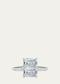 HauteCarat18K Emerald Lab Grown Diamond East-West Twin Ring