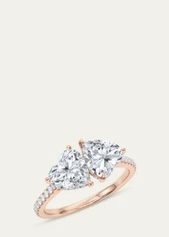 HauteCarat18K Heart Lab Grown Diamond West Pave Twin Ring
